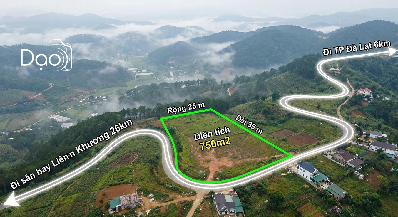 Video quay flycam đất Đà Lạt lồng ranh giới sổ đỏ khu vực view hồ