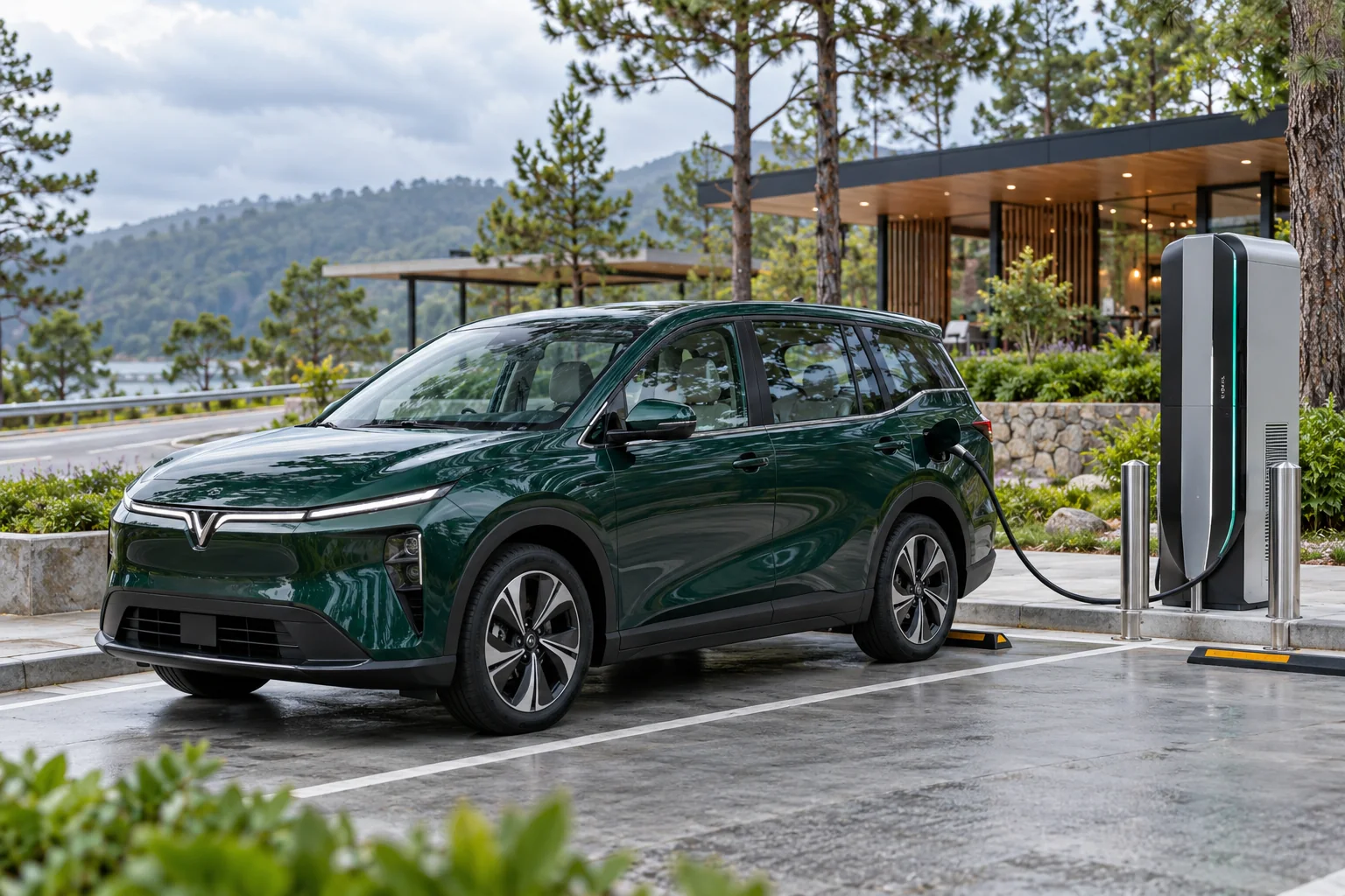 Limo Green Đức Trọng sạc tại trạm sạc nhanh trên hành trình Lâm Đồng